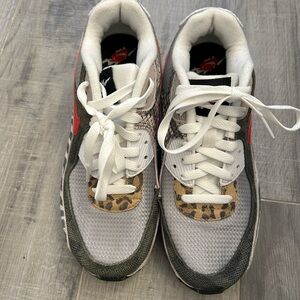Nike Air Max Animal Print Sneakers in Olive, White & Red with Leopard Accents